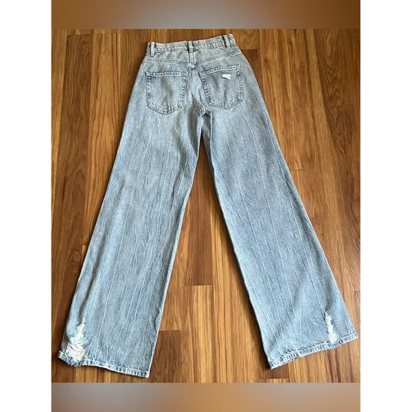 Playboy × PacSun Distressed Baggy Wide Leg Jeans Light Wash Size 23 - Image 3