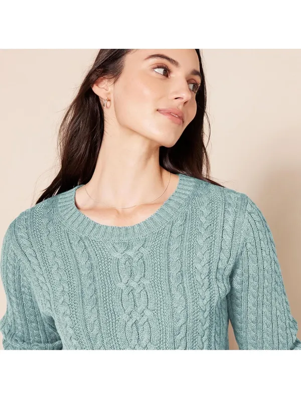 Amazon Essentials Cotton Cableknit Crewneck Sweater Ribbed Fisherman Style XXL - Image 5