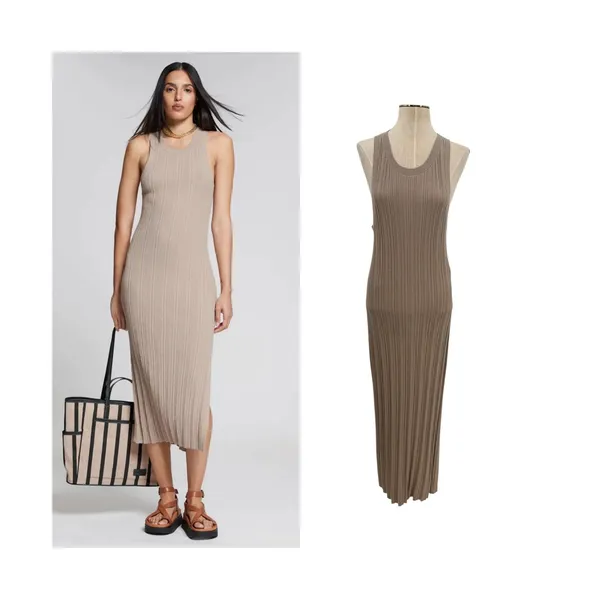 & Other Stories Rib Knit Sleeveless Midi Maxi Tank Dress Taupe‎ Medium - Image 2