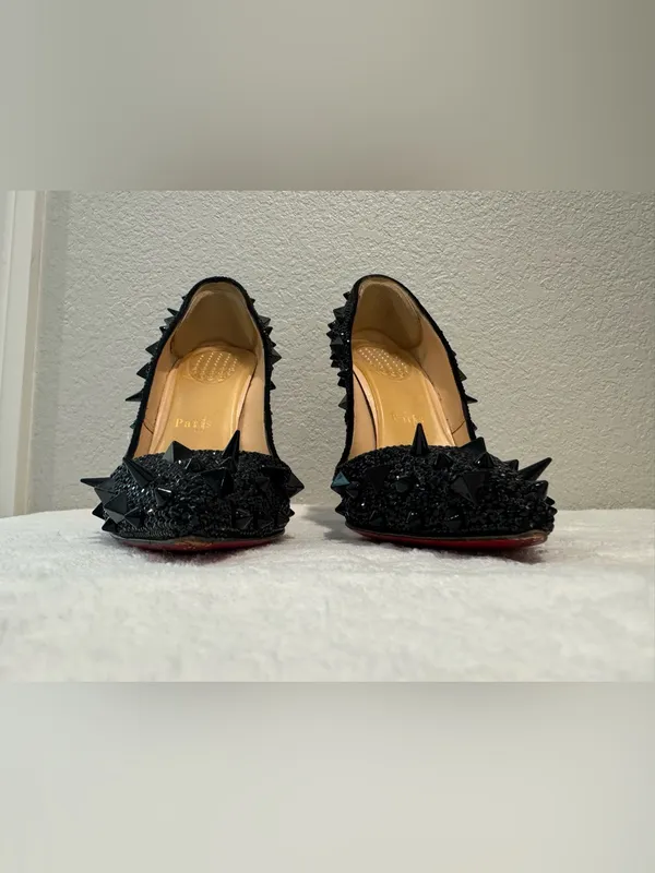 Christian Louboutin Black Spike Pigalili Potpourri Strass 120 Pumps 36.5 - Image 4