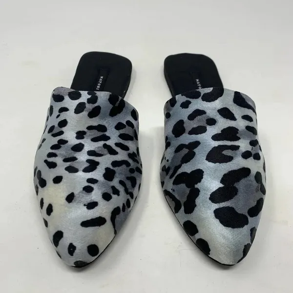 Natori Adore Satin Leopard Print‎ Mules Black Gray Size US 7 - Image 7