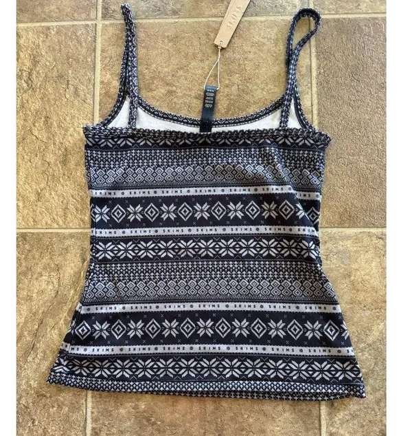 Skims Logo Plush Pointelle Cami Onyx Mirror Fairisle Size Medium - Image 8