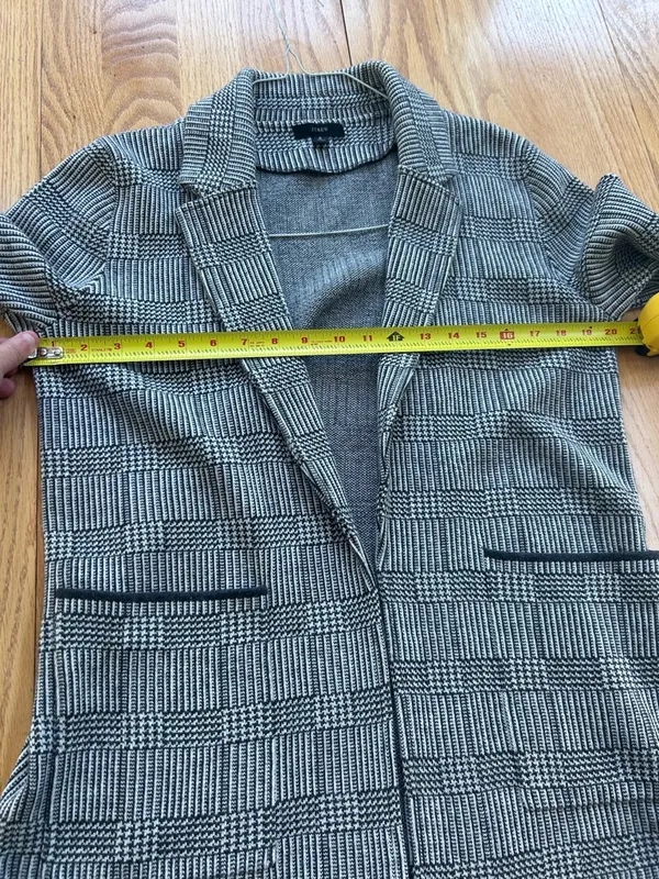 J. Crew Sophie Open-Front Sweater Blazer‎ Glen Plaid Merino Wool Cotton Small S - Image 9