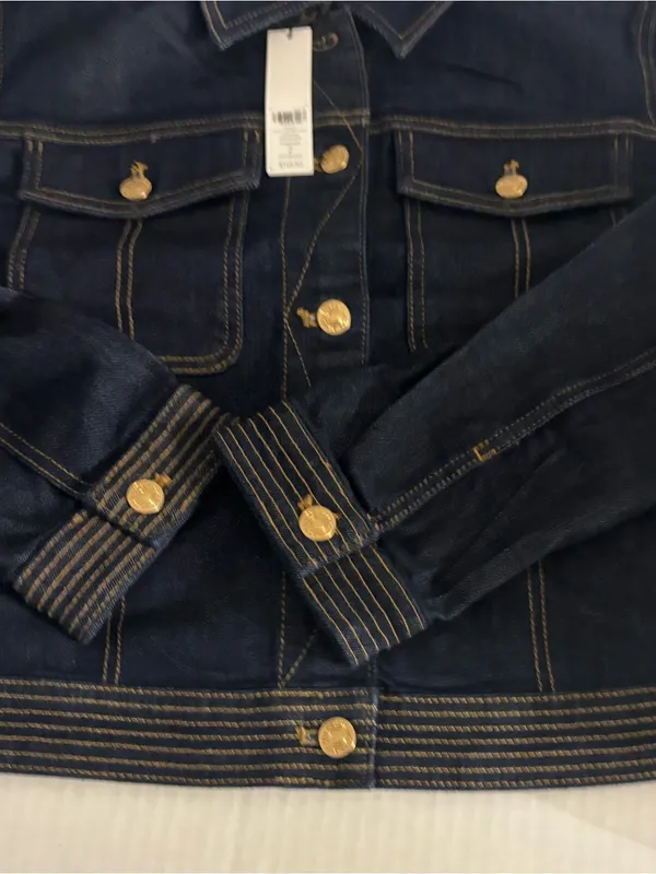 Chico's Denim Jean Jacket with Contrast Stitching Size: L - Image 10