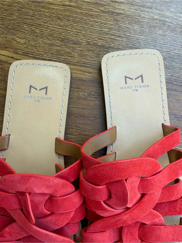 Marc Fisher LTD Red Suede Leather Slide Sandals Women’s Size 7M Flat - Image 3