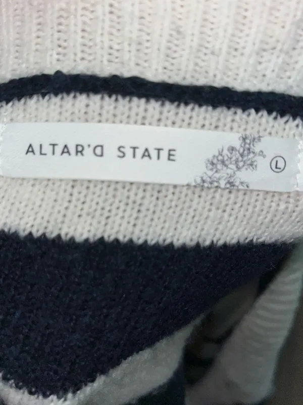 Altar'd State Black & White Striped Henley Sweater - Image 3
