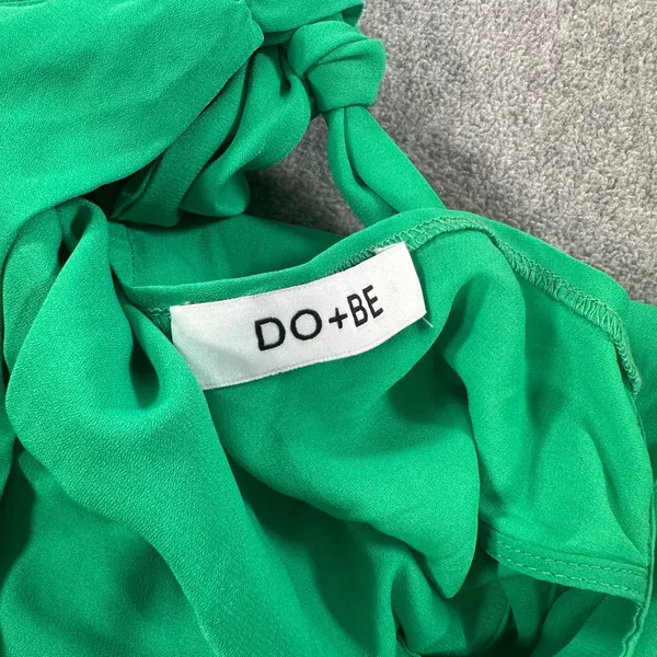 DO+BE High Neck Swing Mini Dress Size Large Green Sleeveless Bow Gathered Waist - Image 7