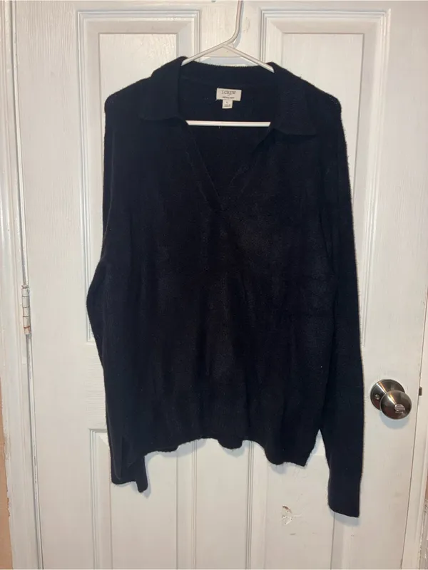 J. Crew women Black V-Neck Polo-Collar Sweater extra soft - Image 2
