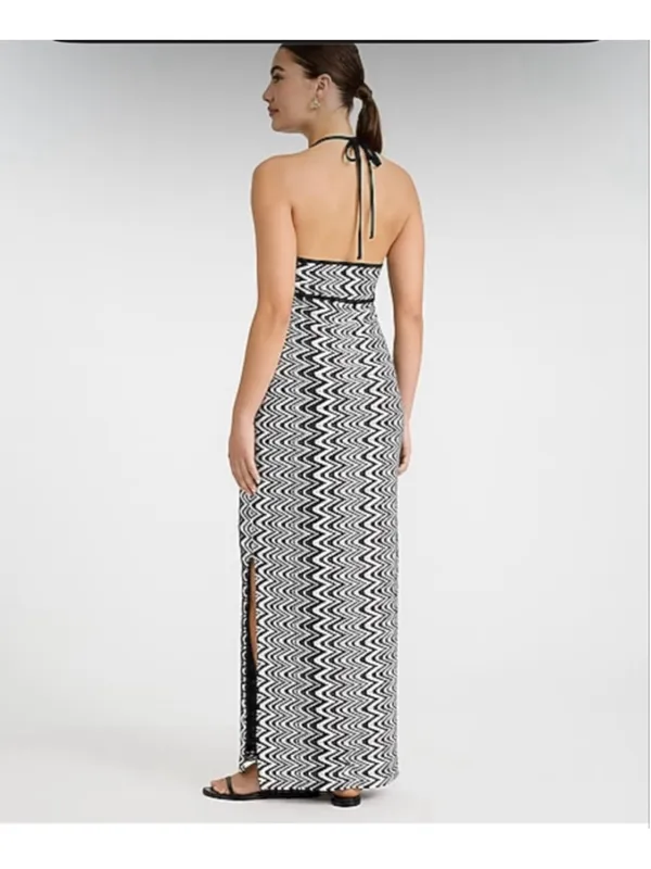 Express Black and White Zigzag Halter Maxi Dress L - Image 3