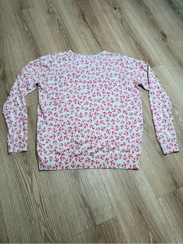 Old Navy Womens Anchor Print Crewneck Sweater Cream Red Nautical Cotton XL - Image 3