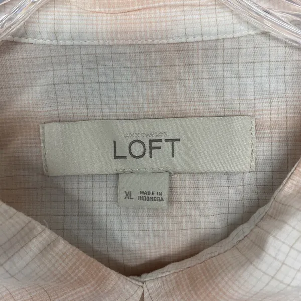 Loft Womens Shirt XL Orange White Plaid Button‎ Ruffle Cotton Top Ann Taylor - Image 12