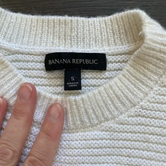 Banana Republic Cream Sweater Crew Neck Drawstring Hem Casual Size S - Image 2