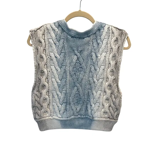 We The Free Free People Sweater Vest Womens XS Blue Ombre Cable‎ Knit Zip - Image 6