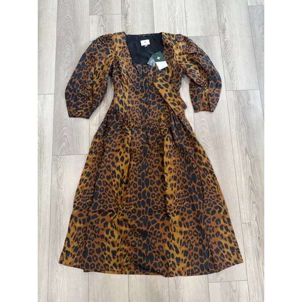 Tuckernuck Graciela Leopard Print Balloon Sleeve Midi Corset Dress 4 NWT $298 - Image 2