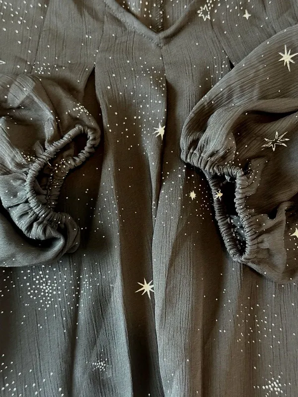 Women Blouse Large Black Celestial Star Print Sheer Whimsigoth Witchy Top - Image 8