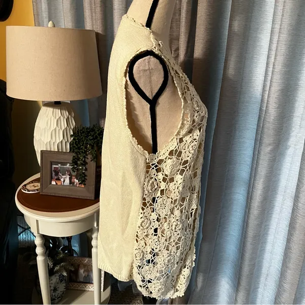 Sostanza Crochet Sweater Vest‎ Vintage Medium Boho Ramie Floral Hippie 90s Y2K - Image 10