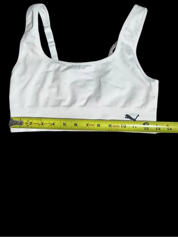 PUMA White Seamless Scoop Sports Bra with Black Logo - Image 2