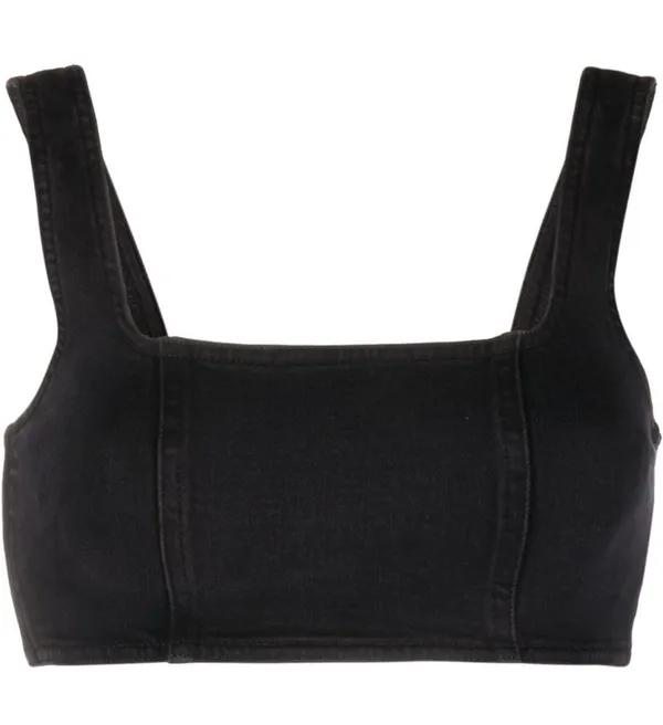 Good American Black Compression Denim Sports Bra - Image 2