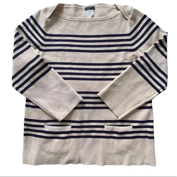 J. Crew Ivory and Dark Navy Pullover Sweater Size Medium - Image 4