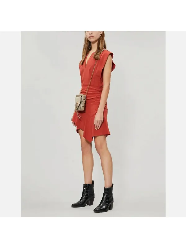 BA&SH Jess Terracotta Asymmetrical V-neck Mini Dress S - Image 2