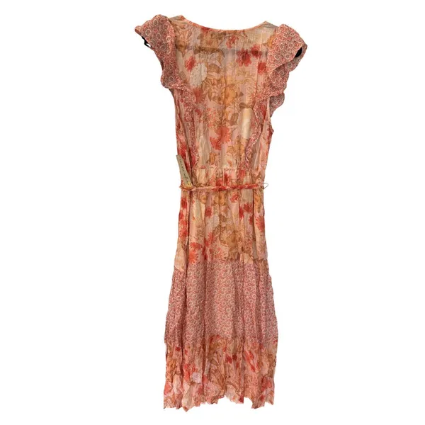 Figueroa & Flower NWT Pink Floral Chiffon Boho Cottage Maxi Dress Waist Tie Sz L - Image 2