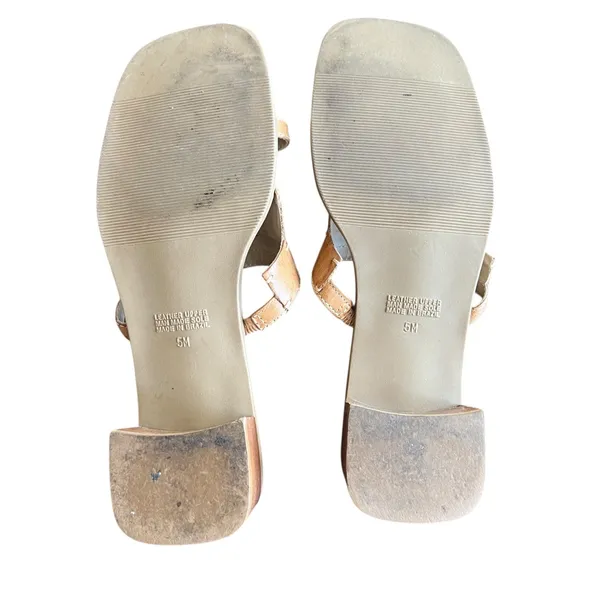 Danelle Vintage Tan Leather Woven Slide Sandals Block Heel Square Toe Boho 5M - Image 7