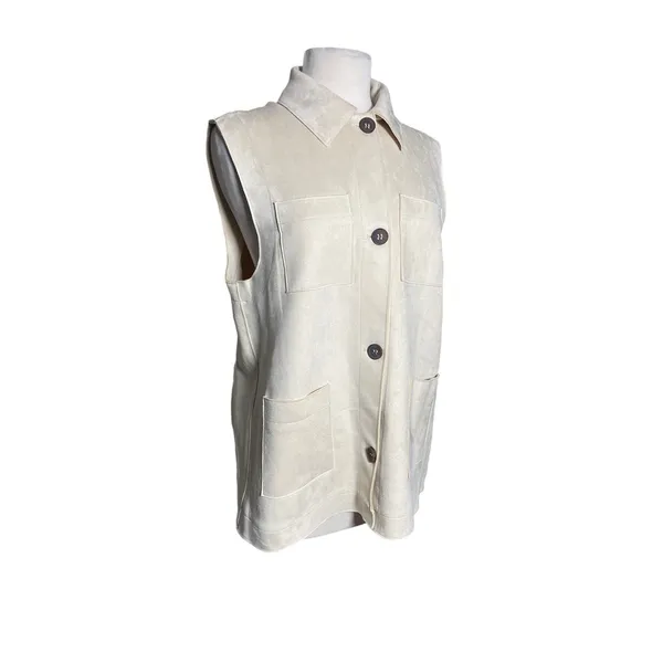 NWT ZARA Women’s Cream Faux Suede Button Up Sleeveless Pocket Vest - Image 3
