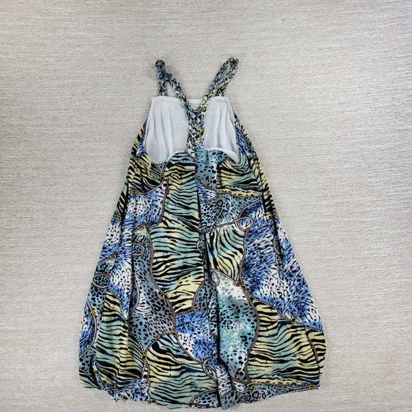 Ocean Blue Racerback Coverup Dress L Animal Print Tiger Stripe Braided Neck Boho - Image 2