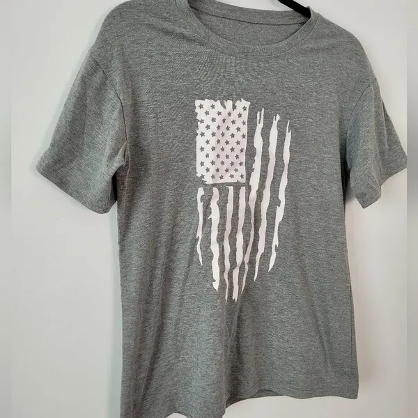 American Flag T-Shirt Gray Americana Grunge USA Patriot Casual Country Medium - Image 2