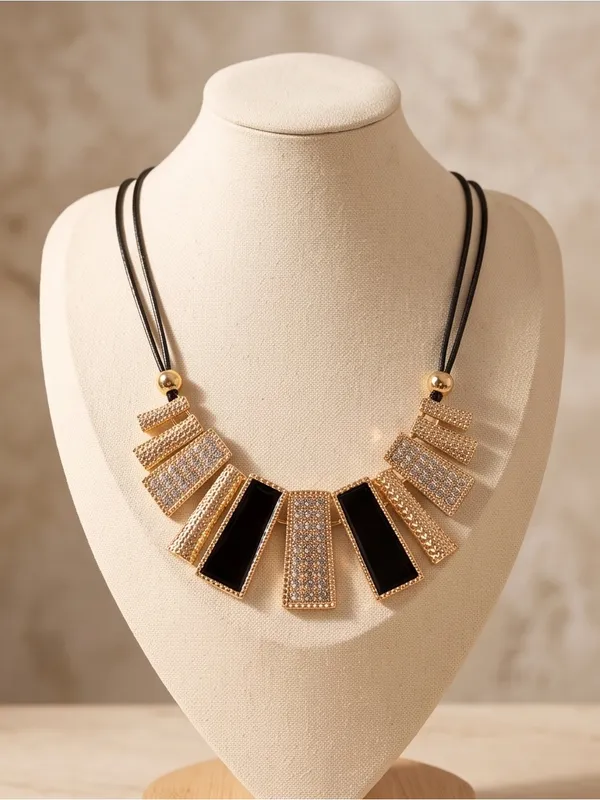 Gold and Black Pavé Bar Necklace - Image 5