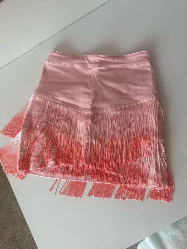 Peach Love California Fringe Pink Jean skirt - Image 2