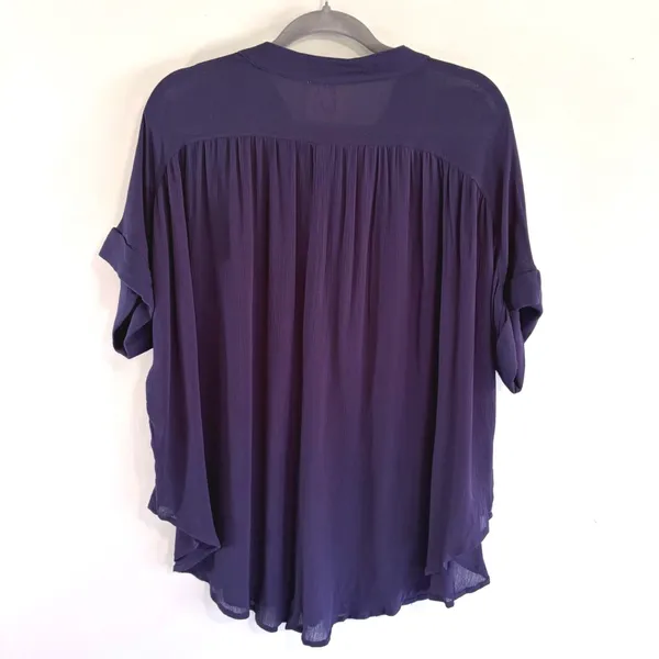 PPLA Purple Crepe Oversized Button Down‎ Blouse Short Sleeve Large Flowy Boho - Image 4