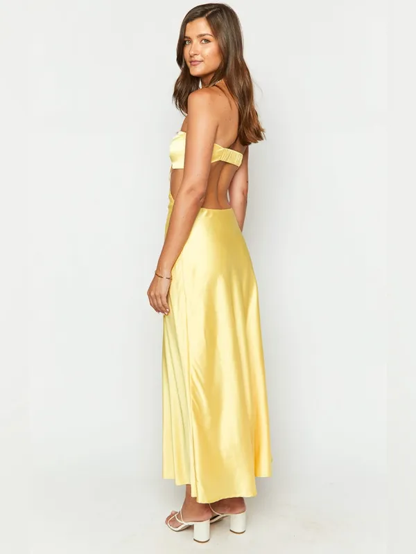 NWT Beginning Boutique Lili Yellow Satin Strapless Maxi Dress Womens Size 4‎ - Image 8