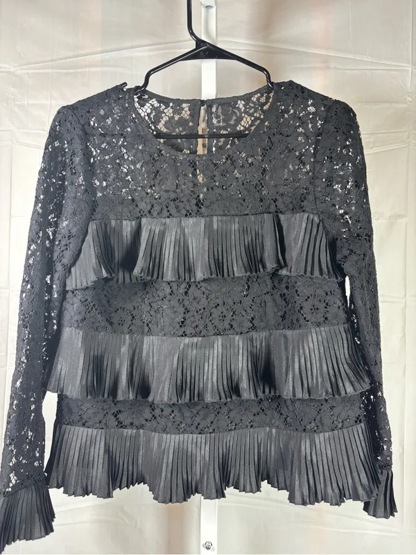 AKIRA Black Lace Ruffle Long Sleeve Blouse - Image 3
