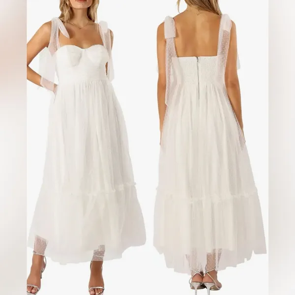 NEW PETAL & PUP Floret Bow Strap Sweetheart Neck Maxi Dress White sz XL - Image 2