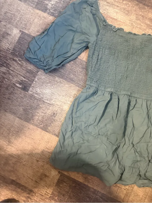 SO Olive Green Smocked Off-Shoulder Romper - Image 2