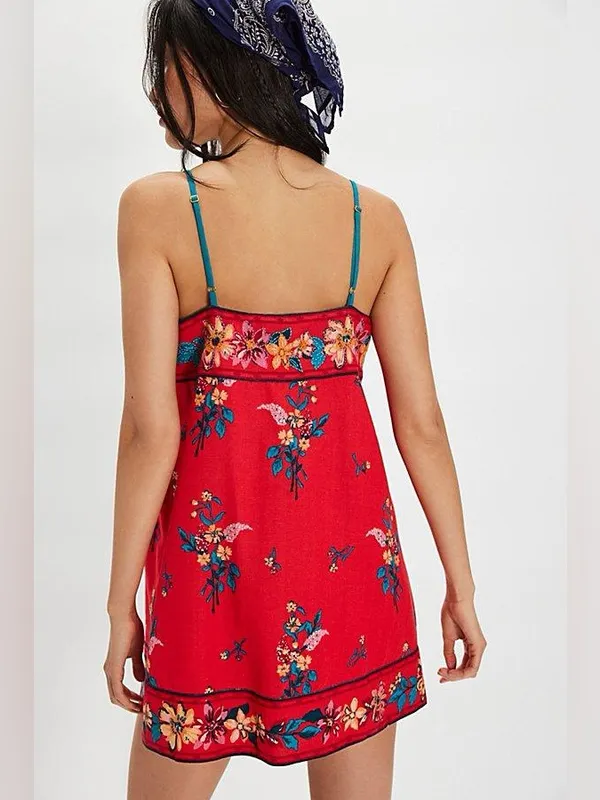 NEW Free People Bali Take Me With You Embroidered Mini Shift Dress in Red - Image 2