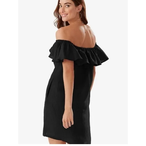 Tommy Bahama NWT Linen Dye Off the Shoulders Dress Black Size Small - Image 2
