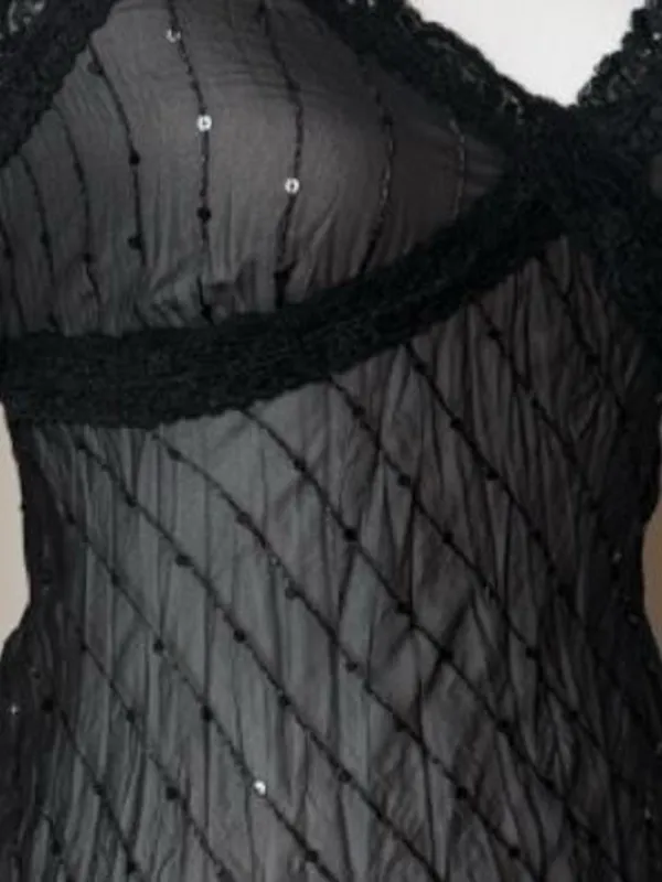Vintage 90s Vintage Sheer Sequin Cami Black - Image 6