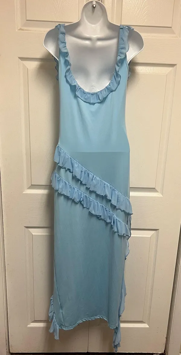 Unbranded Ruffled Maxi Dress Blue Size L - Image 8