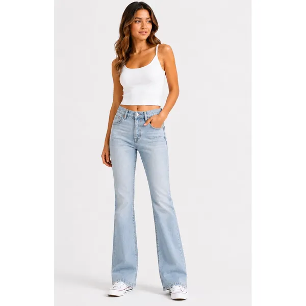 PacSun High Rise Bootcut Jeans Womens 24 Light Wash Denim Button Fly 100% Cotton - Image 14