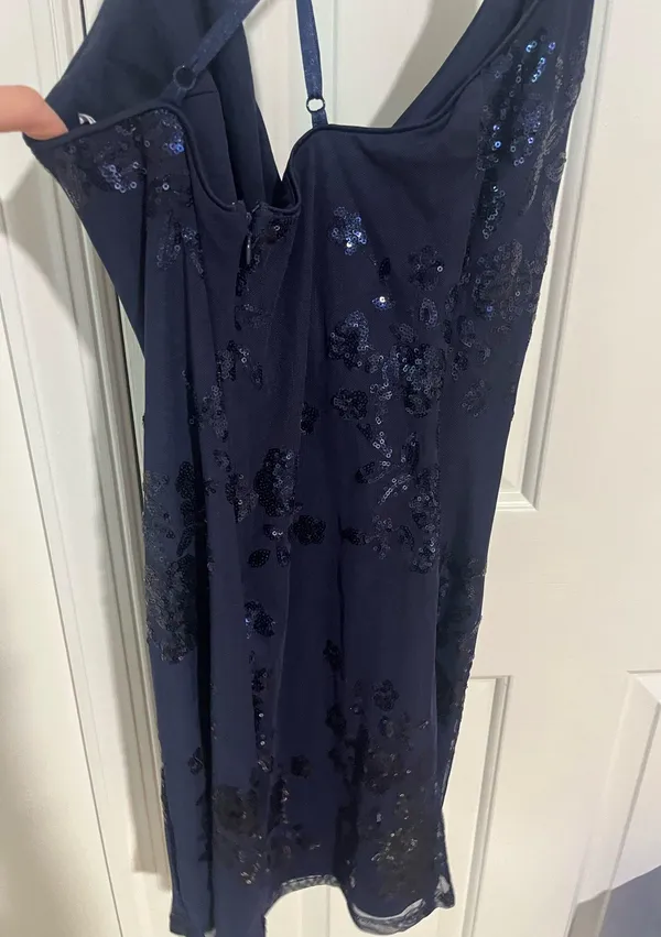 Lulus navy sequin wrap mini homecoming dress - Image 5