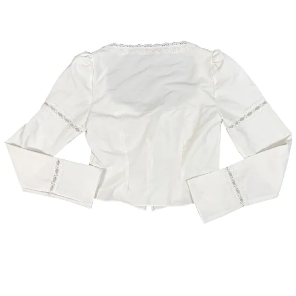 Mistress Rocks Lace Trim Tie Front Top Womens Medium White Bell Sleeve Corset - Image 9