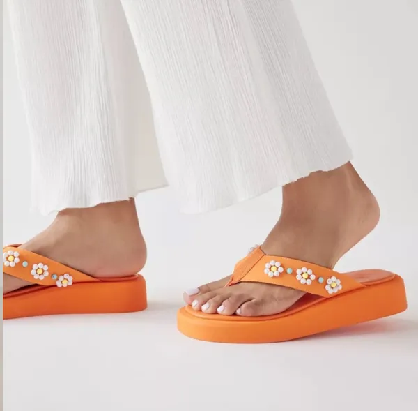 Urban Outfitters Orange UO Embellished Thong Sandal Slides Shoes Summer Pool - Image 6