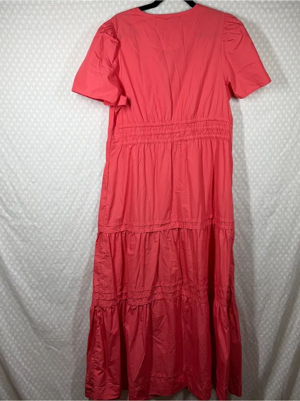 Quince Coral Pink Organic Cotton Poplin Tiered Maxi Dress - Image 8