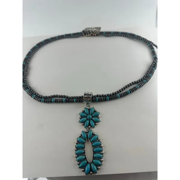 EMMA Southwestern Style Two-Tier Turquoise Blossom Pendant and Earring Set - Image 4