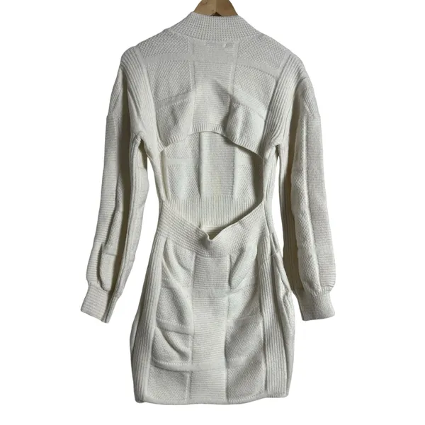 Area Stars White Open Back Knit Long Sleeve Mock Neck Sweater Mini Dress Size M - Image 14