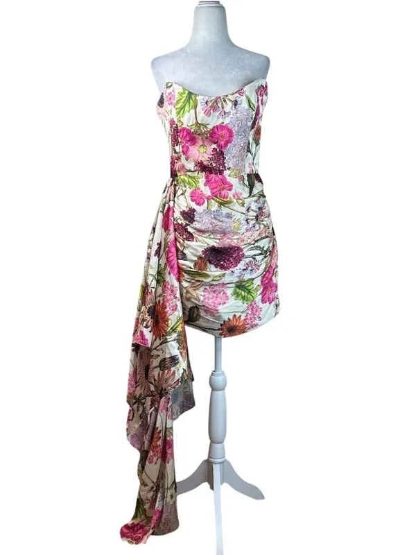 Katie May Chasing Dawn Gown in Pink Daisy Large Womens Mini Strapless - Image 4