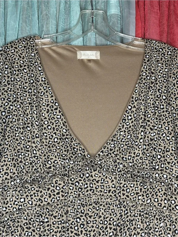 Altar'd State Beige and Black Leopard Print V-Neck Long Sleeve Dress - Image 2
