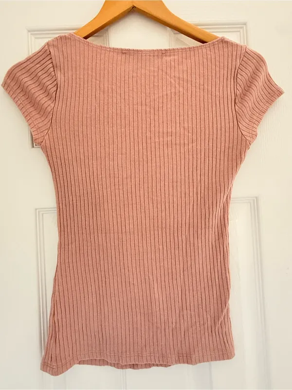 Reformation Bardot Knit Top‎ Blush Pink Short Sleeve Shirt Blouse size XS - Image 2